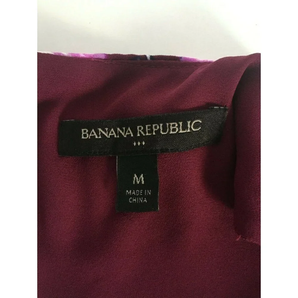 Banana Republic Top Medium Sleeveless Blouse Plum Shirt Floral Career Work - Picture 5 of 7